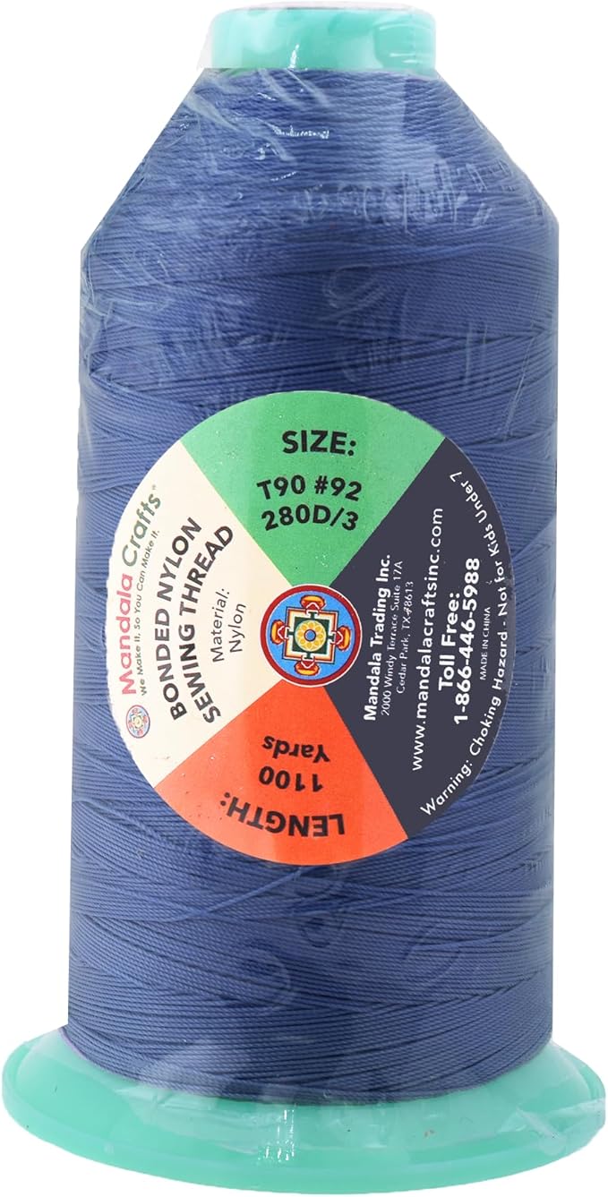 Mandala Crafts Size 92 280D T90 Bonded Nylon Thread - Airforce Blue 1100 YDs Tex 90 Heavy Duty Sewing Threads for Leather, Jeans, Weaving, Outdoor Marine Upholstery