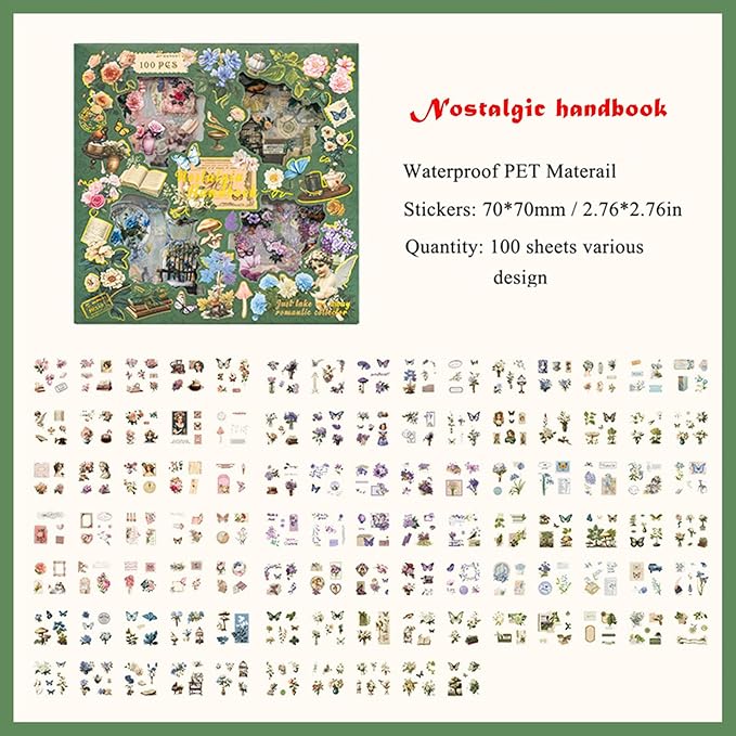 495pcs Vintage Junk Journal Stickers, Flowers Plants Butterfly Stickers for Scrapbook Supplies, Transparent Sticker for DIY Craft, Planners, Journal, Notebook, Laptop, Cell Phone, Calendars, Wedding