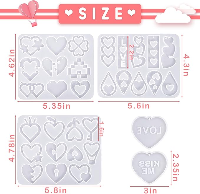 YODOYO Christmas Resin Earrings Mold 5PCS Love Theme Earring Keychain Making Kit UV Resin Molds Silicone DIY Heart Earring Jewelry Making Supplies for Earrings, Necklaces, Pendants, Keychains
