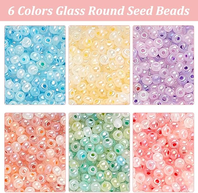 PH PandaHall 1800pcs 6 Colors Cloudy Fantasy Seed Beads 3mm Creamy Glass Beads Round Waist Beads Little Pastel Beads Small Craft Spacer Beads for Bracelet Necklace Earring Summer Seaside