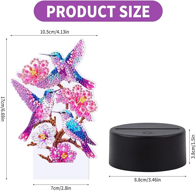 ALKALO Diamond Painting Night Light, Diamond Painting Kits for Adults Desktop Ornaments for Table Tabletop Decor Diamond Art Accessories for Adult Beginner Touch Lamp for Bedrooms Living Room-Birds