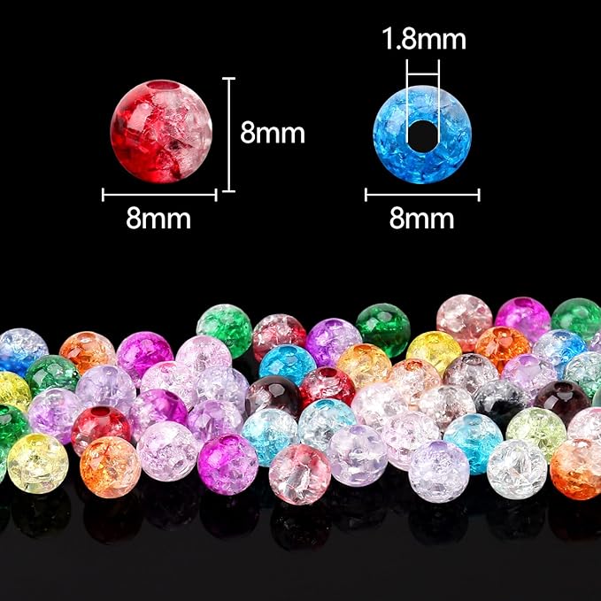 bonny boxx 500pcs 8mm smooth cracked mix color acrylic round beads, plastic resin bubblegum balls chunky gumball beads for necklace and bracelet making, crafting supplies