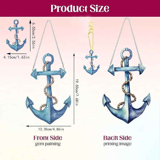 Masendp Hanging Diamond Art Decoration Kit 5D Diamond Painting Kit, DIY Anchor Ocean-Themed Diamond Art Kit Suitable for Beginners and Adults, Home Wall and Garden Decoration