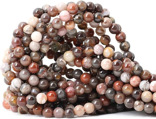 cheavian 60pcs 6mm natural silicified wood jade gemstone round loose beads for jewelry making diy findings 1 strand 15"