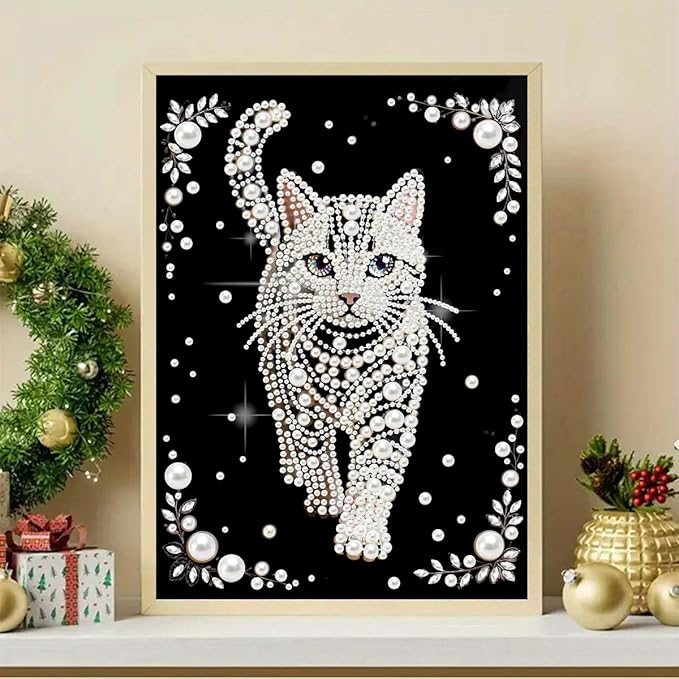 GEMFAMILY 5D Diamond Pearl Painting Kits for Adults Beginners, Special Shape Diamond Art Kits for Animal Cat,DIY Diamonds Art Pearl Painting for Home Walls Decor 12 x 16 inch