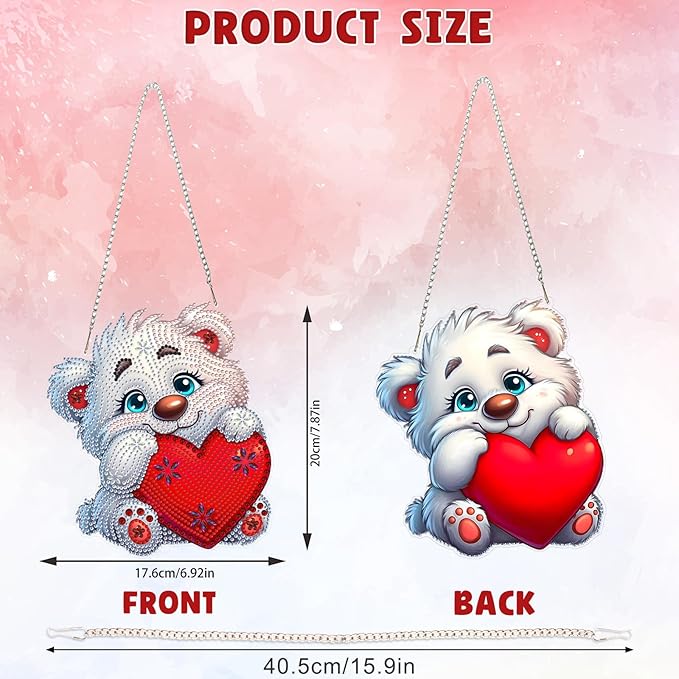 DOMROM Bear Diamond Art Hanging Kits for Adults Beginner, Special Shaped Crystal Diamond Painting Bear Pendant, DIY Diamond Art Suncatchers Animal for Home Garden Wall Decor Gift