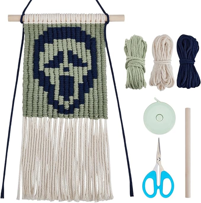 WEBEEDY 1 Set DIY Halloween Macrame Kit Skeleton Wall Hanging Kit Handmade Macrame Kit for Beginners with Step-by-Step Video Tutorials Halloween Skeleton Wall Hanging Ornaments for Home Room