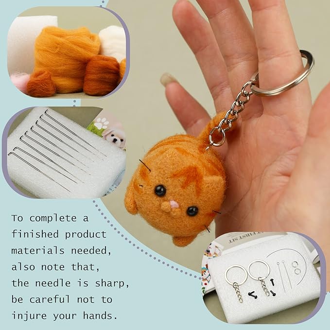 SHWAKK Needle Felting Kit, 2 PCS Dolls Needle Felting Starter Kit with Instructions, Felting Pad, Felting Wool, Felting Needles, Keychain and Split Ring etc