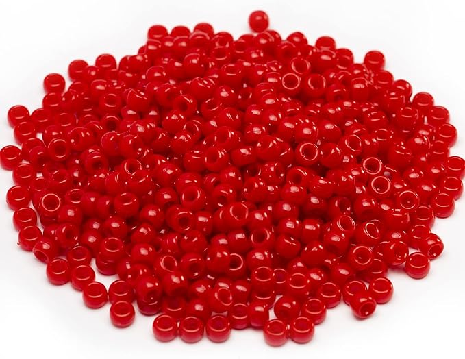 Gxueshan 1000 Pcs Acrylic Red Pony Beads 6x9mm Bulk Kandi Beads for Friendship Bracelet Necklace Jewelry Making Pens Hair Braiding Kit