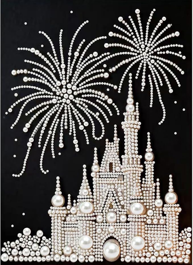 GEMFAMILY Firework Castle Diamond Art Kits for Adults Beginner,5D Diamond Pearl Painting Kits for Special Shape,DIY Pearl Rhinestones Diamond Dots Painting for Home Wall Decor 12 x 16 Inch