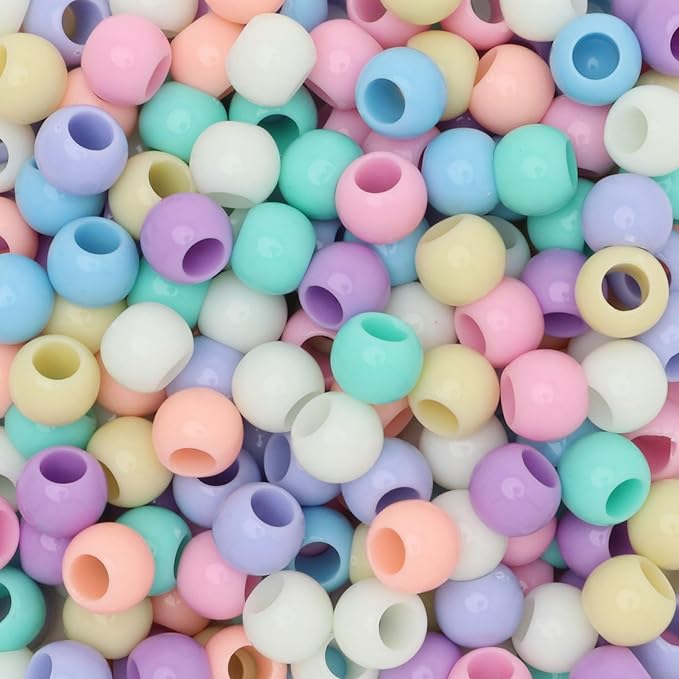 300 acrylic large hole beads for crafts and for hair 10mm x 12mm acrylic barrel beads with 5.7mm large hole, pastel assortment