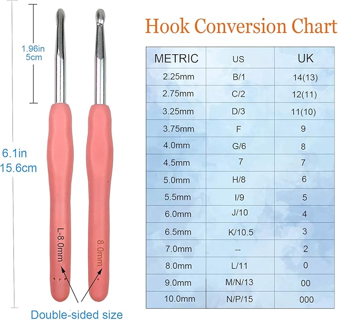 Mdoker Extra Long Crochet Hooks,Large Size L/11(8.0mm) Crochet Needles,Ergonomic Grip Soft Handles for Handmade DIY Crocheting,Perfect for Arthritic Hands