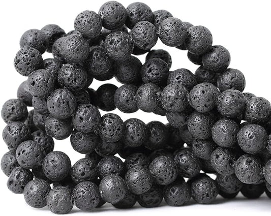 cheavian 10mm 35pcs black lava volcanic stone gemstone round loose beads for jewelry making 1 strand 15"