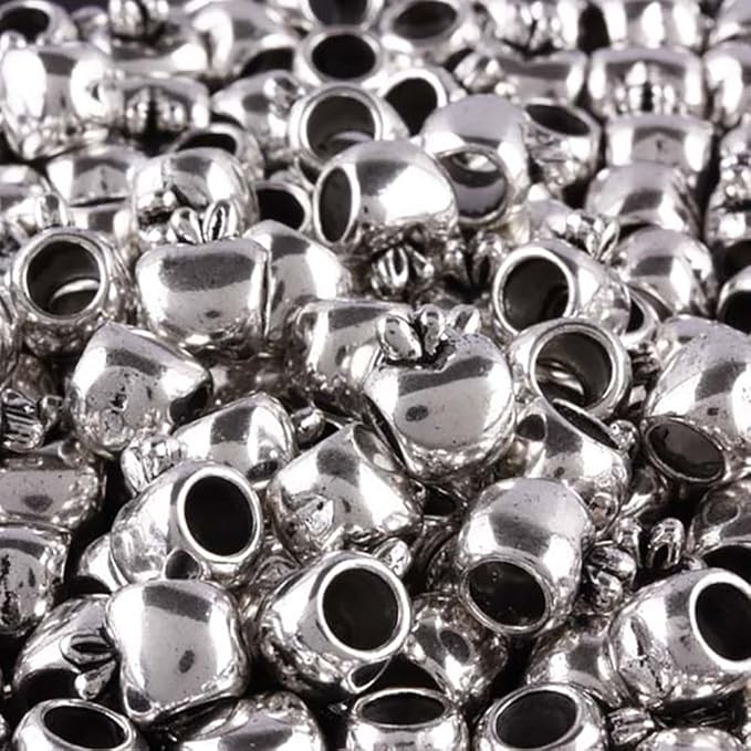 RUBYCA 30pcs Tibetan Silver Tone Spacer Beads Fit European Charms Bracelet Shiny Apple Design