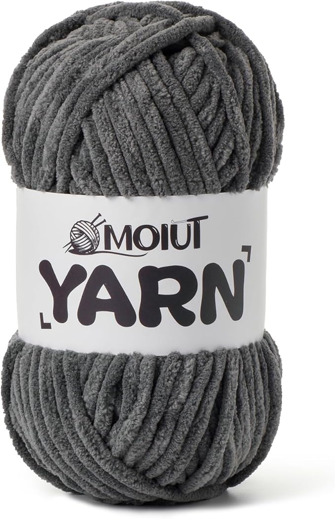 Fluffy Chenille Yarn for Crocheting, Chunky Velvet Yarns for Crochet Amigurumi, Baby Yarn for Crocheting Soft Blanket, 87.4yds /3.5 oz Bulky Yarns for Crafts/Hats/Shoes/Socks (Dark Gray)