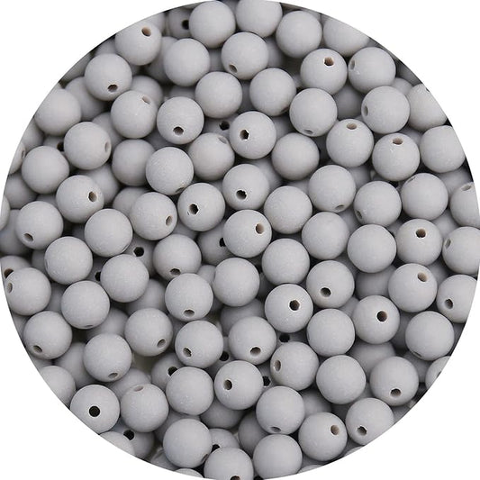 bonny boxx 500pcs 8mm matte grey acrylic round beads, frosted plastic resin bubblegum balls chunky gumball beads for necklace and bracelet making, crafting supplies