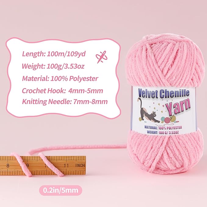 3 * 100g/3.5oz Fluffy Chenille Yarn for Crocheting, Chunky Velvet Yarn for Crochet Amigurumi, Used for Making Baby Yarns Blanket, Clothes, Pattern Knitting Creations (Light Lavender)