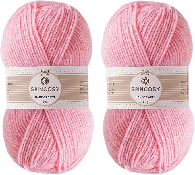 2 Pcs Crochet Yarn, Feels Soft 280 Yards Assorted Colors 4ply Acrylic Yarn for Crochet & Hand Knitting - Light Pink