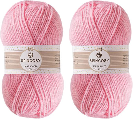 2 Pcs Crochet Yarn, Feels Soft 280 Yards Assorted Colors 4ply Acrylic Yarn for Crochet & Hand Knitting - Light Pink
