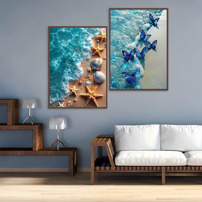Meothan Diamond Art Kits for Adults, 2 Pack Diamond Painting Kits for Adults, 5D Full Drill Round Paint Diamond Dots Gems Art Crafts Painting Kits for Home Wall Decor 12x16Inch (Beach)