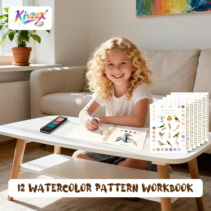 Watercolor Workbook for Adults, Beginner Friendly Watercolor Painting Kit Birds Water Coloring Book, Nature-Themed Practice Art Gift Water Color Paint Book with Palette and Brush