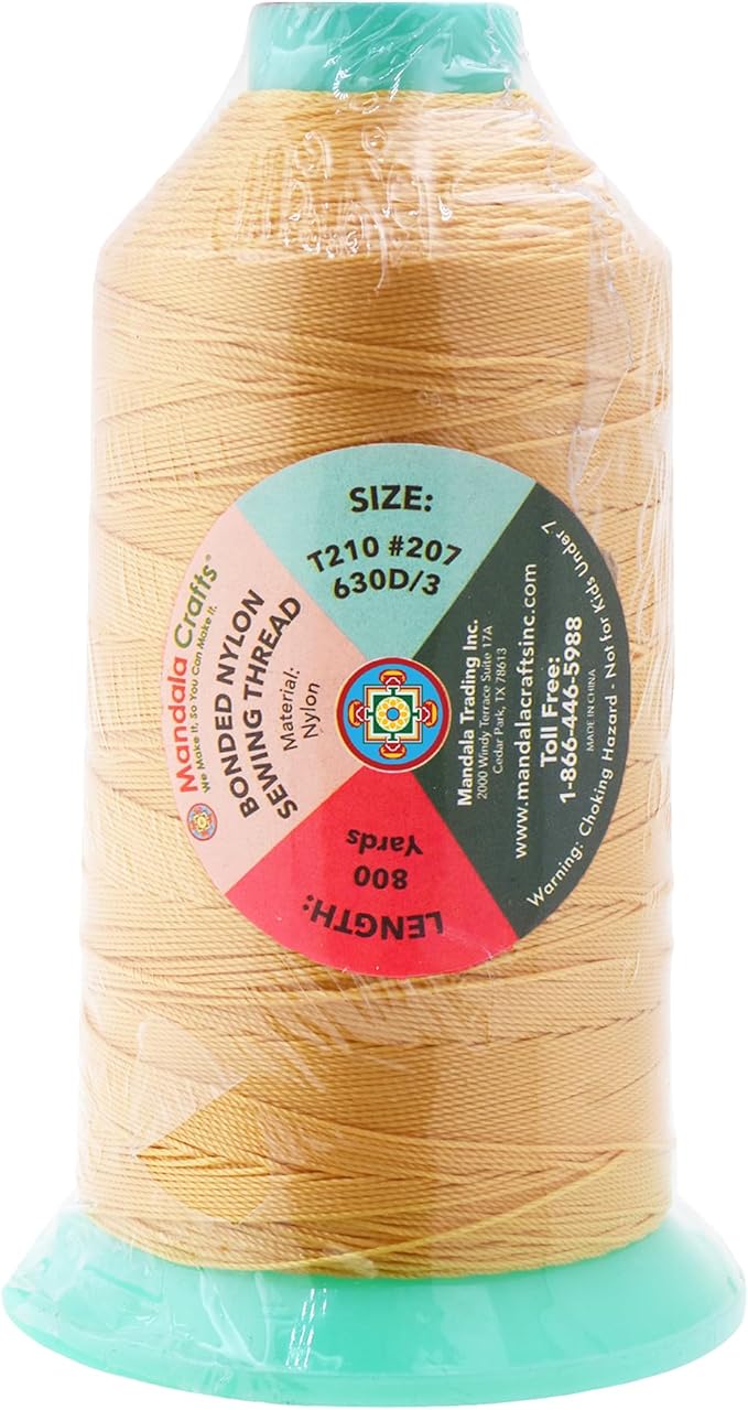 Mandala Crafts Size 207 630D T210 Bonded Nylon Thread - Blonde 800 YDs Tex 210 Heavy Duty Sewing Threads for Leather, Jeans, Weaving, Outdoor Marine Upholstery