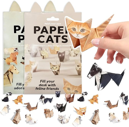 100 Sheets 3D Cat Origami Kit - DIY Foldable Paper Animals, Desk Decor & Craft Gift for Cat Lovers, Adults & Teens