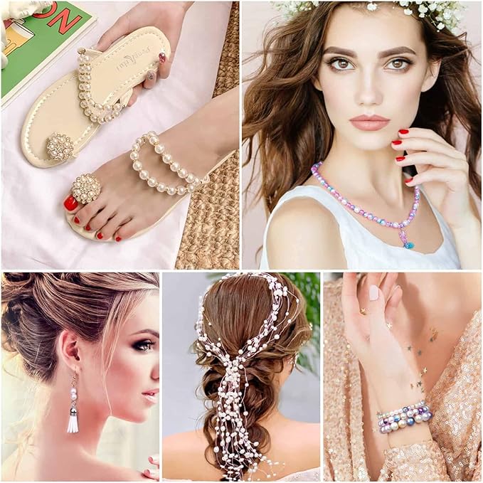 Aenezus 2200PCS Multicolor Pearl Beads, 4/6/8/10mm Loose Pearls for Crafts with Holes for Jewelry Making