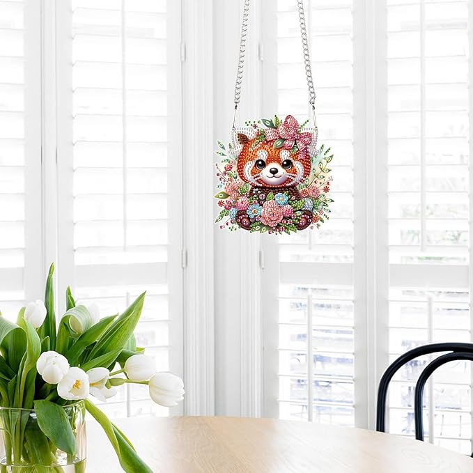 AiYuanzsh Diamond Painting Hanging Pendant Kits Red Panda DIY Crystal Rhinestone Wreath Kits, Colored Point Crystal Diamond Art Window Pendants Home Garden Wall Door Birthday Festival Gifts