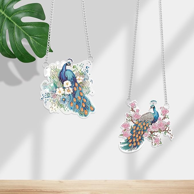 JISHSHAY 2 PCS Diamond Painting Pendant DIY Peacock Peafowl Diamond Art Wind Chimes Special Shaped Crystal Crystal Suncatcher Diamond Art Ornaments Diamond Painting Hanging for Garden Wall Door Window