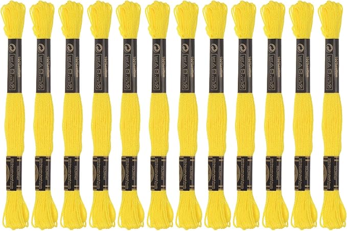 HARFINGTON 12 Skeins Embroidery Floss 8m Each Egyptian Long Fiber Cotton Cross Stitch Thread 26S/2x6 for Embroidery Projects Bracelet, Yellow