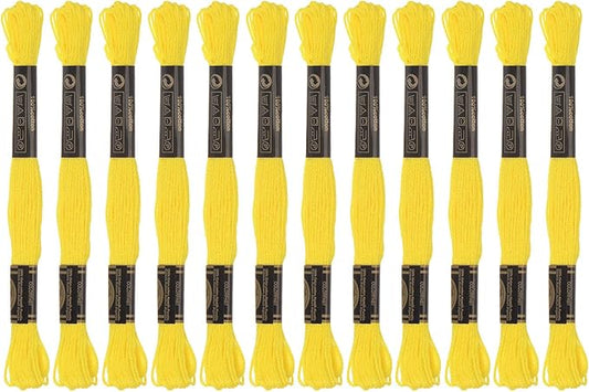 HARFINGTON 12 Skeins Embroidery Floss 8m Each Egyptian Long Fiber Cotton Cross Stitch Thread 26S/2x6 for Embroidery Projects Bracelet, Yellow