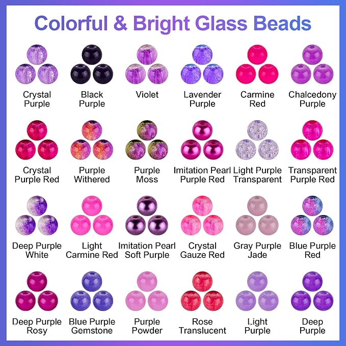 XSEINO About 2800 PCS 4mm Glass Beads Bracelet Making Kit,24 Assorted Violet Elegant Series Colorful Crystal Beads for Bracelet and Jewelry Making and DIY Crafts,Friendship Bracelets