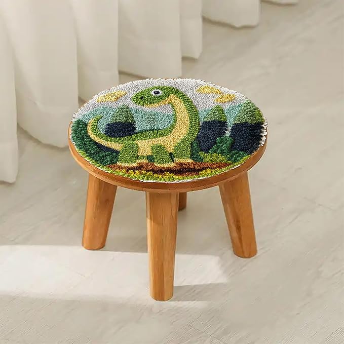 Latch Hook Rug Kit Dinosaur Easy for Beginners Round Shape Carpet Crochet Yarn Craft Mini Rug DIY Hook and Latch Little Tapestry for Home Decor 30x30cm-2