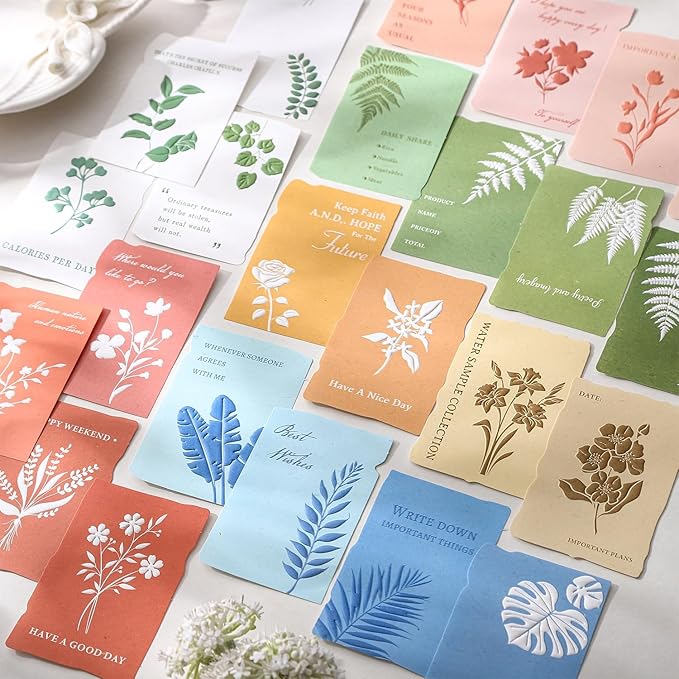 60Pcs Botanical Verses Scrapbook Decorative Paper Set, Embossed Aesthetic Craft Paper Small Notes 6 Color Themes for Scrapbooking Junk Journaling Card Embellishment Planner Diary Gift Tags Non-Sticky
