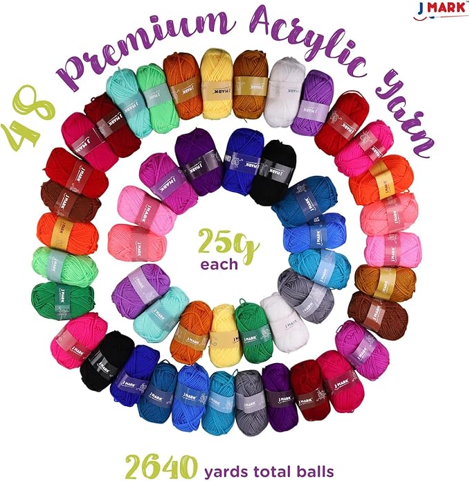 J MARK Premium Crochet Kit -Includes 2,640 Yards of Acrylic Yarn for Crocheting Complete Crochet Set