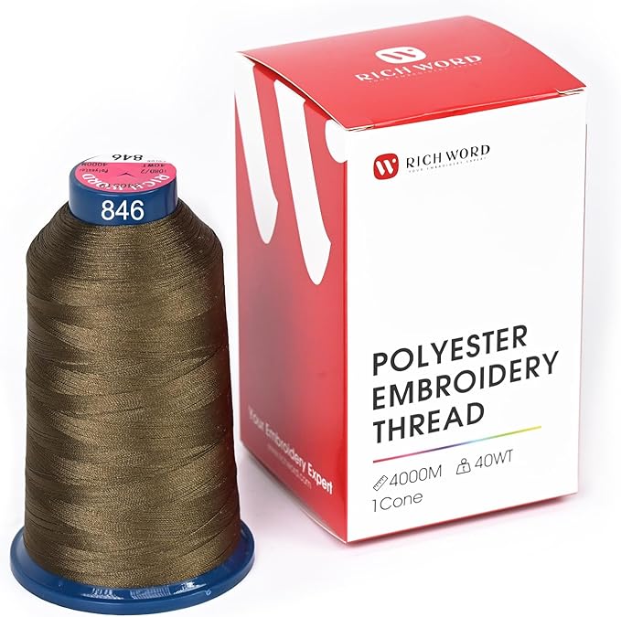 Poolin Embroidery Machine Thread Richword Selected Green 4000M 40WT Polyester Embroidery Thread – Smooth, Strong Single Spool for Home & Commercial Machines 0846
