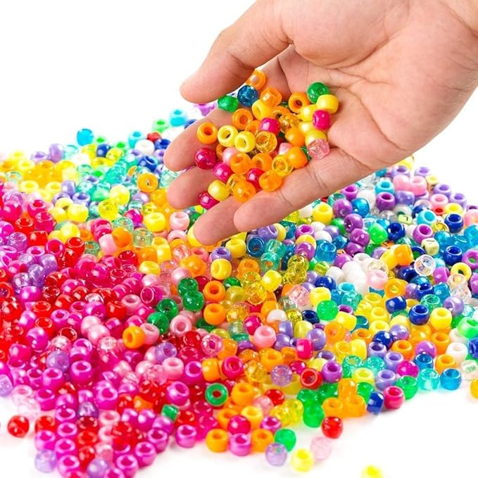 INSCRAFT Pony Beads Set, 3300 Pcs 9mm in 23 Colors with Letter & Star Designs, Elastic String for Bracelet Jewelry Making