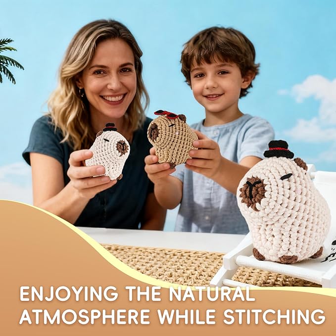 LUDOTEK Crochet Kit for Beginners, Crochet Animal Kits,Crocheting Kit for Starters with Step-by-Step Video Tutorials, Beginner Crochet Kits for Adults(Sitting Capybara)