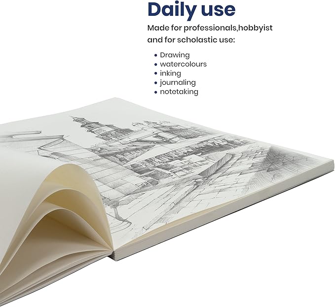 LayFlat Sketchbook - 8.27 x 11 Inches - Black Blank Note Book, 64 Sheets, Thick 100gsm Paper, for Drawing, Sketching, and journaling