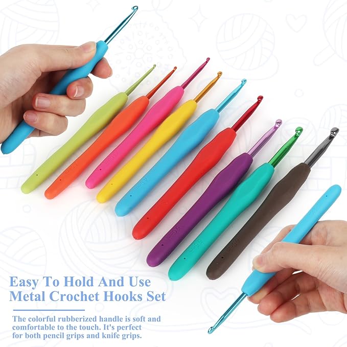 Coopay Crochet Hooks Ergonomic Soft Grip, 2mm-6mm Metal Crochet Set for Beginners, 19PCS Knitting Yarn Hook Kit w Stitch Marker, Knitting Needles for Arthritic Hands, Best DIY Craft Gift for Christmas