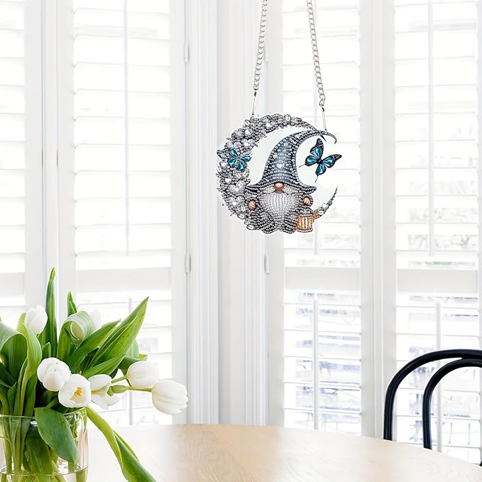 Diamond Art Painting Hanging Pendant, DIY Moon Dwarf 5D Special Shape Crystal Diamond Art Partial Mosaic Making Craft Wreath Ornaments, Home wall decor window decoration Handmade Christmas Gift