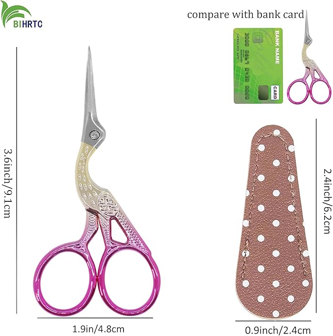 BIHRTC 3.6 Inch Embroidery Scissors Stainless Steel Sharp Tip Scissors with Leather Cover for Cross-stitch Crochet Sewing Crafting Embroidery Threading