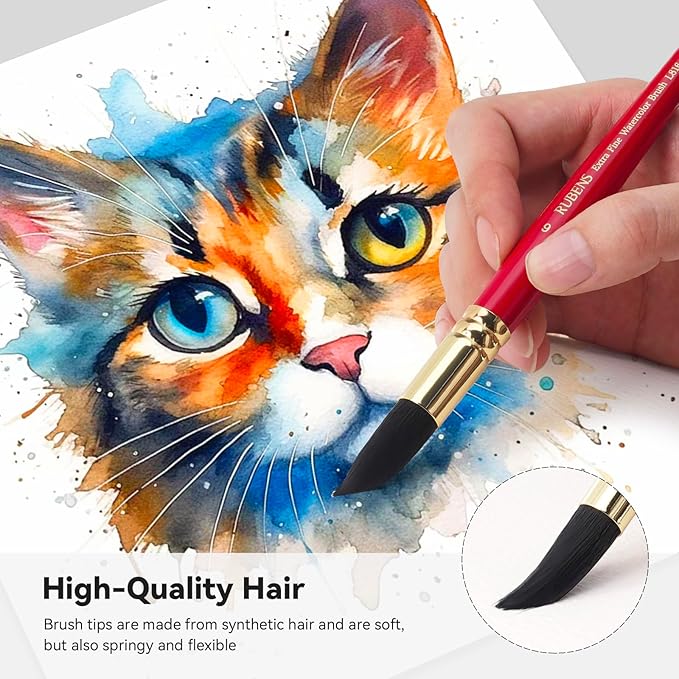 Paul Rubens Watercolor Brushes Set, Synthetic Squirrel Hair Paint Brushes kit for Artists, Adults and Hobbists, Pointed Round Brushes for Watercolor, Gouache,4 Pcs （#0#2#4#6）