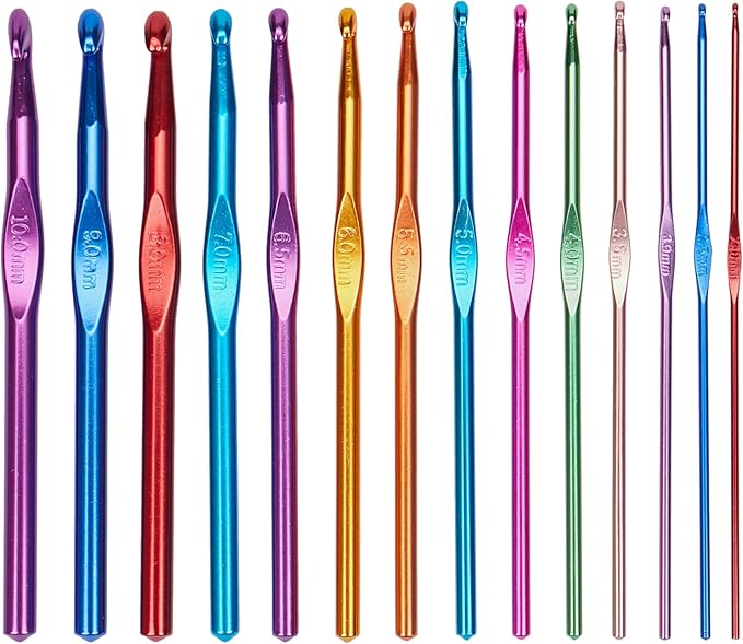 14PCS Aluminum Crochet Hooks Knitting Needles with Ergonomic Handles for Arthritic Hands 2.0mm/2.5mm/3.0mm/3.5mm/4.0mm/4.5mm/5.0mm/5.5mm/6.0mm/6.5mm/7.0mm/8.0mm/9.0mm/10.0mm