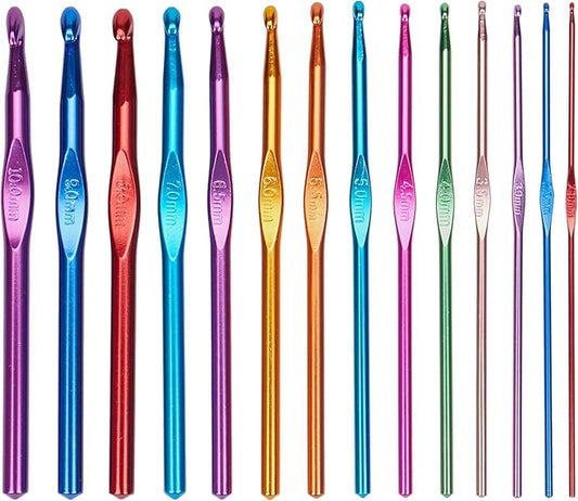 14PCS Aluminum Crochet Hooks Knitting Needles with Ergonomic Handles for Arthritic Hands 2.0mm/2.5mm/3.0mm/3.5mm/4.0mm/4.5mm/5.0mm/5.5mm/6.0mm/6.5mm/7.0mm/8.0mm/9.0mm/10.0mm