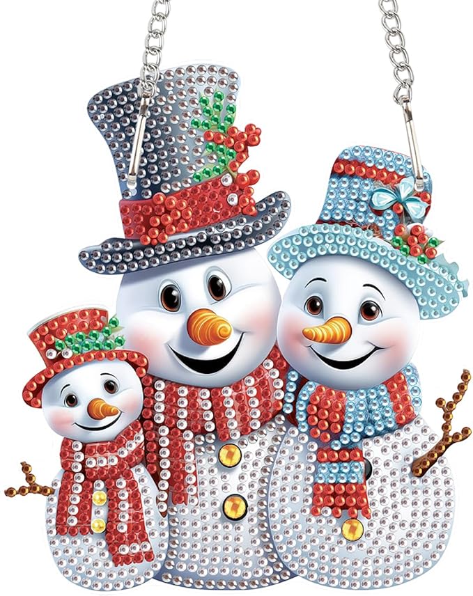 AiYuanzsh Christmas 5D Diamond Painting Ornament, Christmas Snowman Diamond Art Kits Hanging Pendant with Chain for Christmas Home Wall Window Decor, Adults DIY Art Craft
