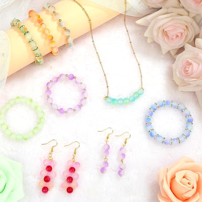shynek 700 Piecess 8mm Glass Beads for Jewelry Making, 28 Bicolors Glass Crystal Beads Bracelet Making Kit for Bracelet Jewelry Making and DIY Crafts (GGB-8)