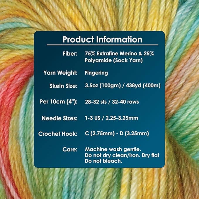KnitPro Symfonie Fingering Weight Hand Dyed Variegated Yarn Skein | Extra Fine Merino Wool & Polyamide Blend for Knitting & Crocheting, Oeko-TEX Certified 400m, 100g | Terra Mystic Lagoon