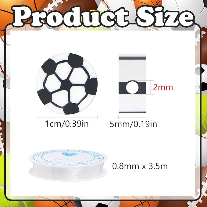 EVERMARKET 100pcs Soccer Beads Polymer Clay Football Softball Beads Charms Soccer Ball Spacer DIY Sports Bead for Necklace Bracelet Handmade Jewelry Making Accessories Supplies